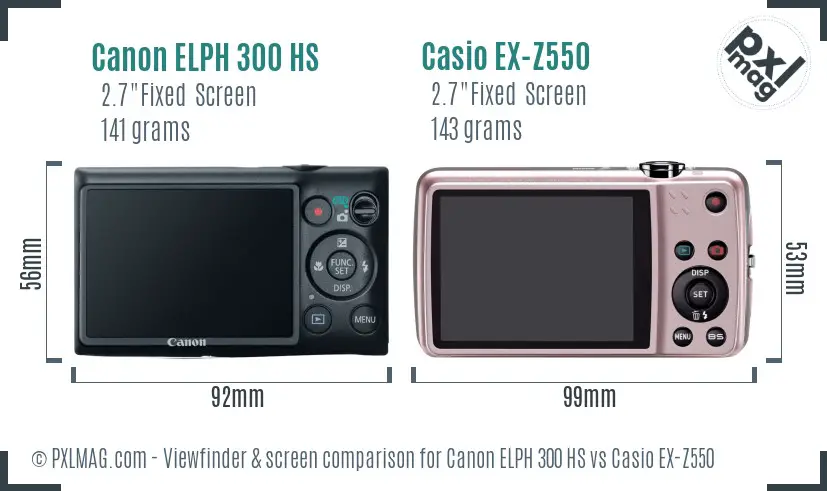 Canon ELPH 300 HS vs Casio EX-Z550 Screen and Viewfinder comparison Canon ELPH 300 HS vs Casio EX-Z550 Screen and Viewfinder comparison