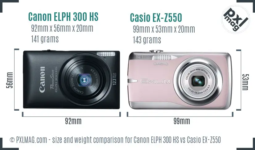 Canon ELPH 300 HS vs Casio EX-Z550 size comparison Canon ELPH 300 HS vs Casio EX-Z550 size comparison