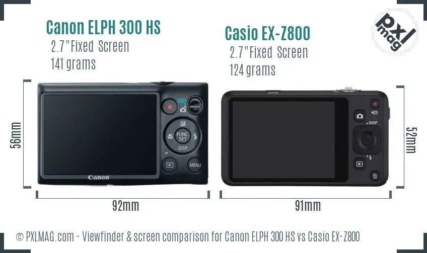 Canon ELPH 300 HS vs Casio EX-Z800 Screen and Viewfinder comparison