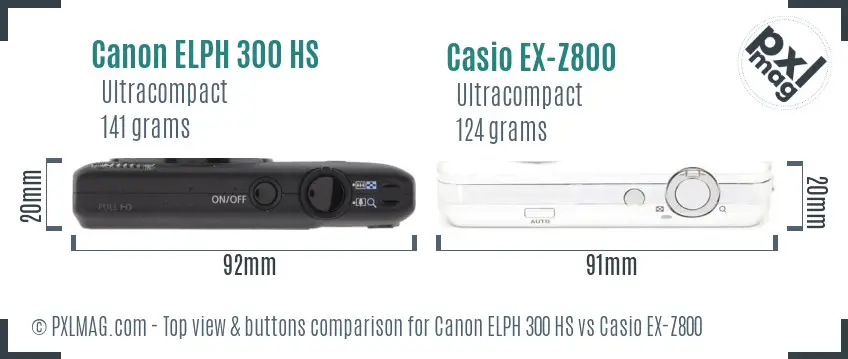 Canon ELPH 300 HS vs Casio EX-Z800 top view buttons comparison