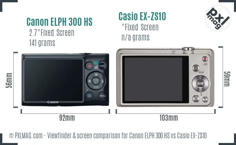 Canon ELPH 300 HS vs Casio EX-ZS10 Screen and Viewfinder comparison