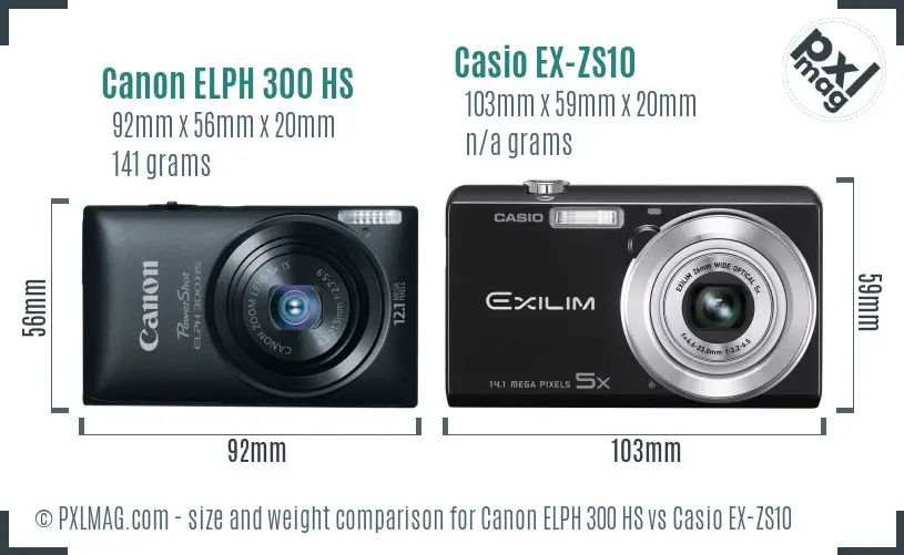 Canon ELPH 300 HS vs Casio EX-ZS10 size comparison
