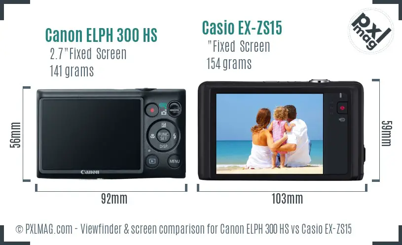 Canon ELPH 300 HS vs Casio EX-ZS15 Screen and Viewfinder comparison