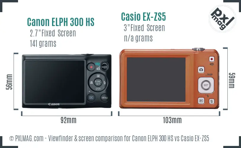 Canon ELPH 300 HS vs Casio EX-ZS5 Screen and Viewfinder comparison