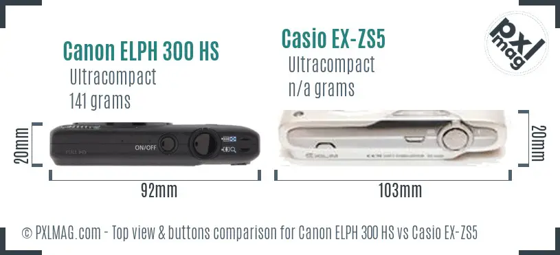 Canon ELPH 300 HS vs Casio EX-ZS5 top view buttons comparison