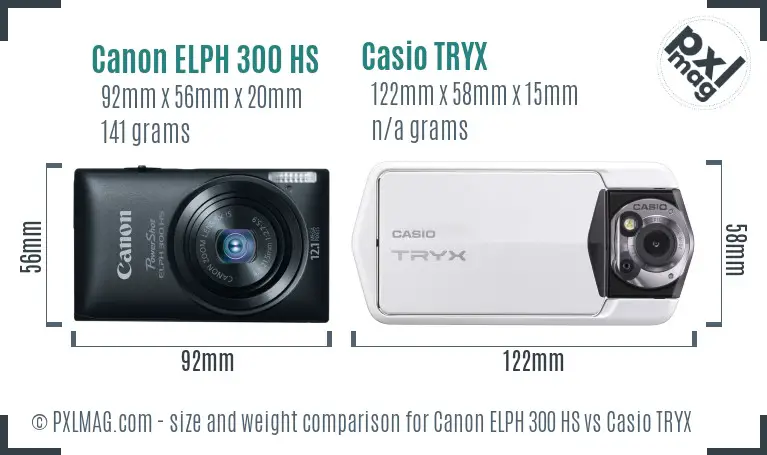 Canon ELPH 300 HS vs Casio TRYX size comparison