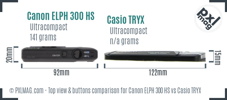 Canon ELPH 300 HS vs Casio TRYX top view buttons comparison
