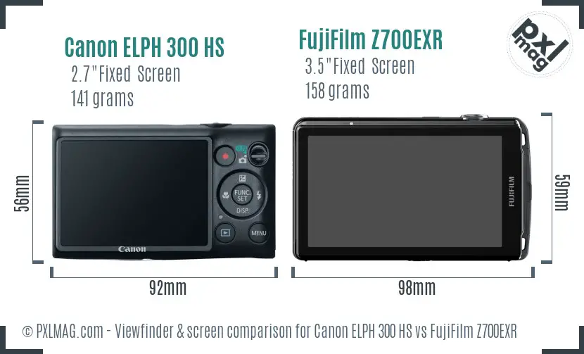 Canon ELPH 300 HS vs FujiFilm Z700EXR Screen and Viewfinder comparison