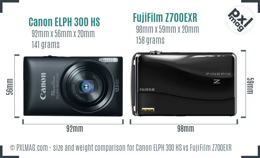 Canon ELPH 300 HS vs FujiFilm Z700EXR size comparison
