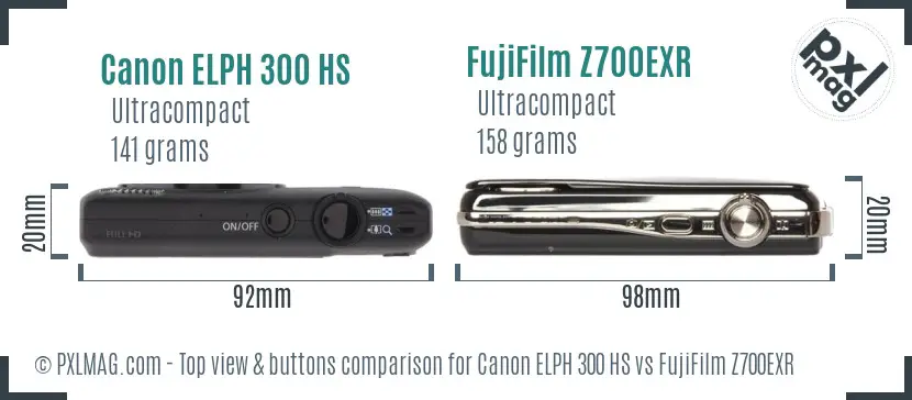 Canon ELPH 300 HS vs FujiFilm Z700EXR top view buttons comparison