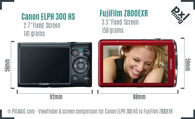 Canon ELPH 300 HS vs FujiFilm Z800EXR Screen and Viewfinder comparison