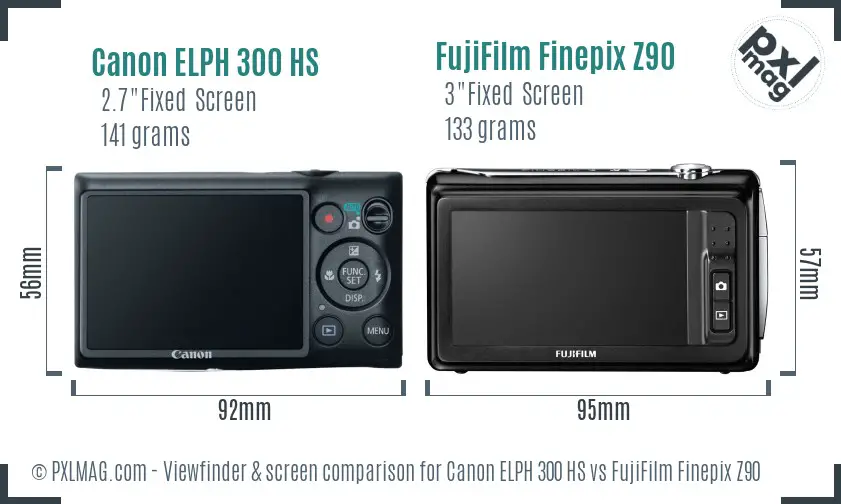 Canon ELPH 300 HS vs FujiFilm Finepix Z90 Screen and Viewfinder comparison