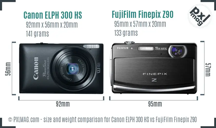 Canon ELPH 300 HS vs FujiFilm Finepix Z90 size comparison
