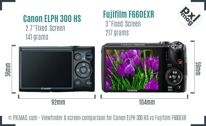 Canon ELPH 300 HS vs Fujifilm F660EXR Screen and Viewfinder comparison