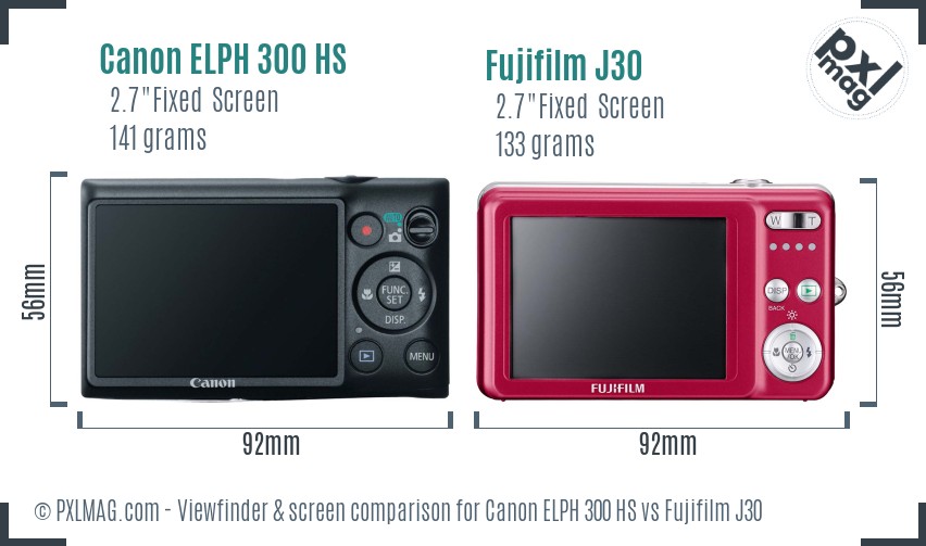Canon ELPH 300 HS vs Fujifilm J30 Screen and Viewfinder comparison