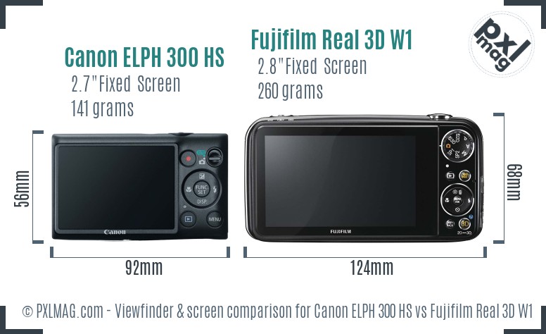 Canon ELPH 300 HS vs Fujifilm Real 3D W1 Screen and Viewfinder comparison