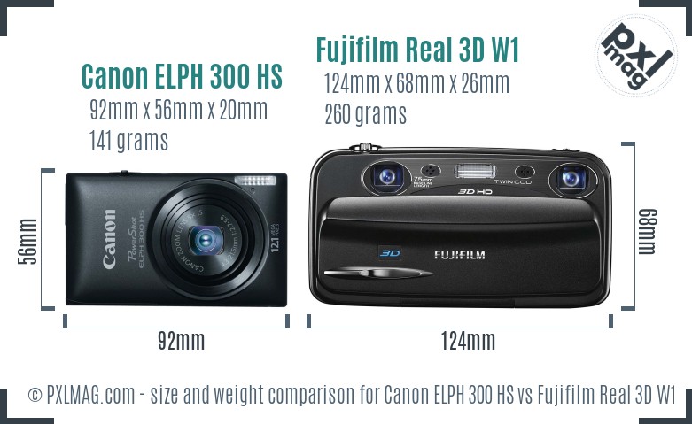 Canon ELPH 300 HS vs Fujifilm Real 3D W1 size comparison