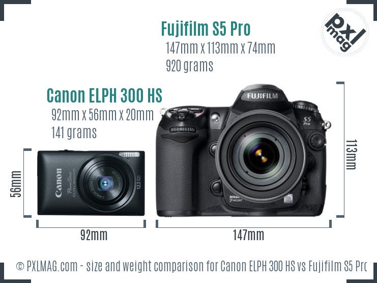 Canon ELPH 300 HS vs Fujifilm S5 Pro size comparison Canon ELPH 300 HS vs Fujifilm S5 Pro size comparison