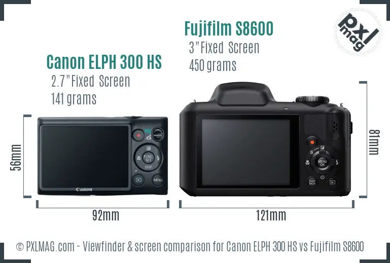 Canon ELPH 300 HS vs Fujifilm S8600 Screen and Viewfinder comparison