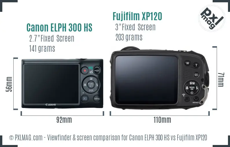 Canon ELPH 300 HS vs Fujifilm XP120 Screen and Viewfinder comparison