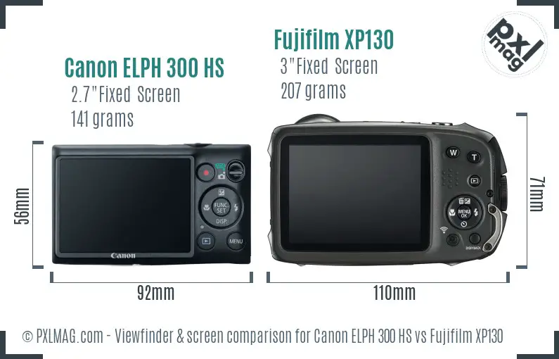 Canon ELPH 300 HS vs Fujifilm XP130 Screen and Viewfinder comparison