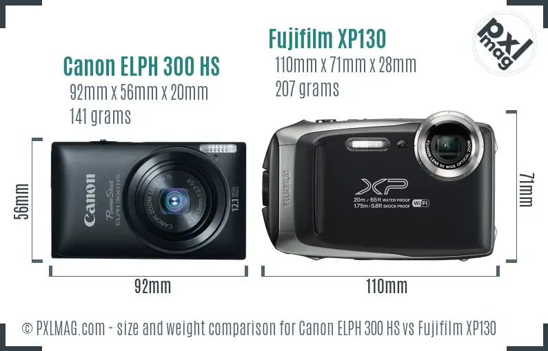 Canon ELPH 300 HS vs Fujifilm XP130 size comparison