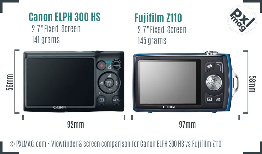 Canon ELPH 300 HS vs Fujifilm Z110 Screen and Viewfinder comparison