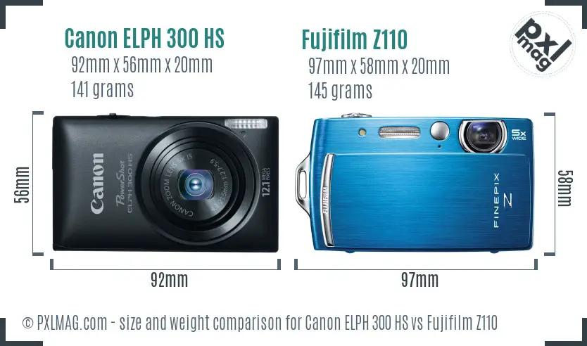 Canon ELPH 300 HS vs Fujifilm Z110 size comparison