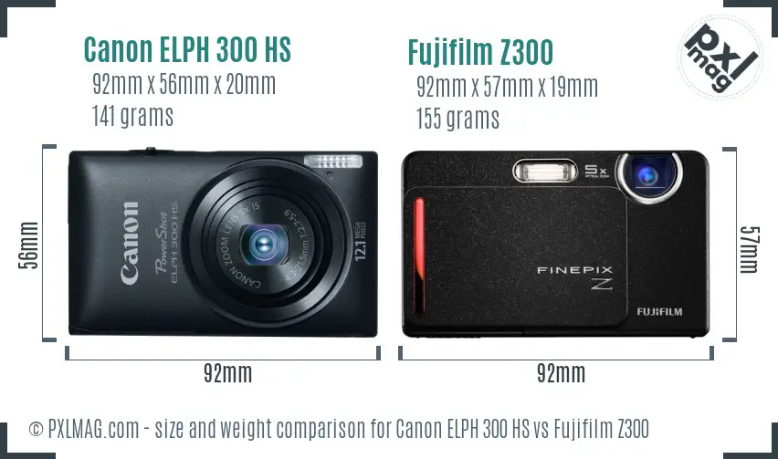 Canon ELPH 300 HS vs Fujifilm Z300 size comparison