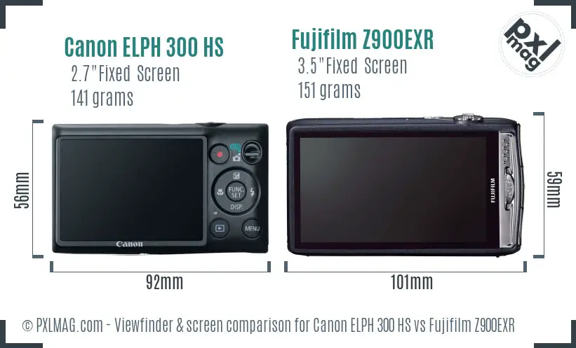 Canon ELPH 300 HS vs Fujifilm Z900EXR Screen and Viewfinder comparison