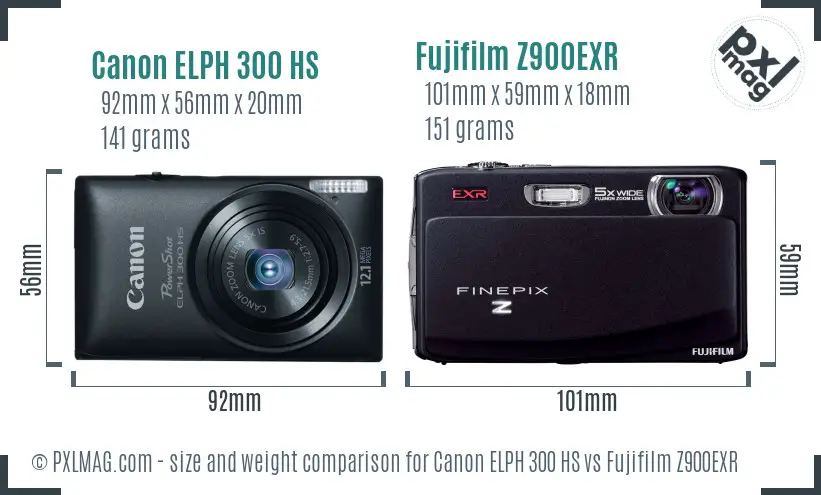 Canon ELPH 300 HS vs Fujifilm Z900EXR size comparison