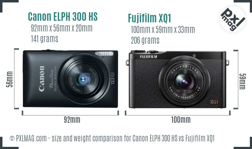 Canon ELPH 300 HS vs Fujifilm XQ1 size comparison