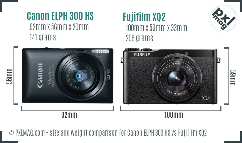 Canon ELPH 300 HS vs Fujifilm XQ2 size comparison