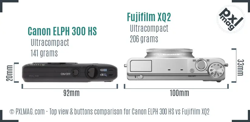 Canon ELPH 300 HS vs Fujifilm XQ2 top view buttons comparison