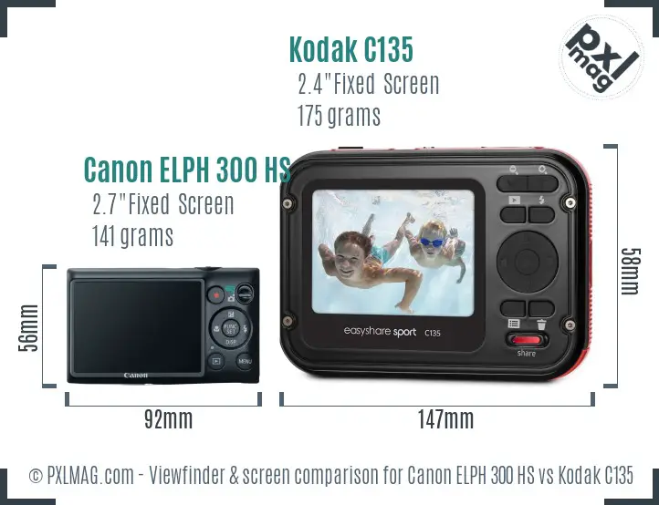 Canon ELPH 300 HS vs Kodak C135 Screen and Viewfinder comparison