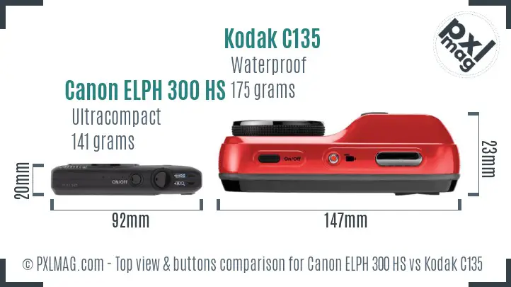 Canon ELPH 300 HS vs Kodak C135 top view buttons comparison