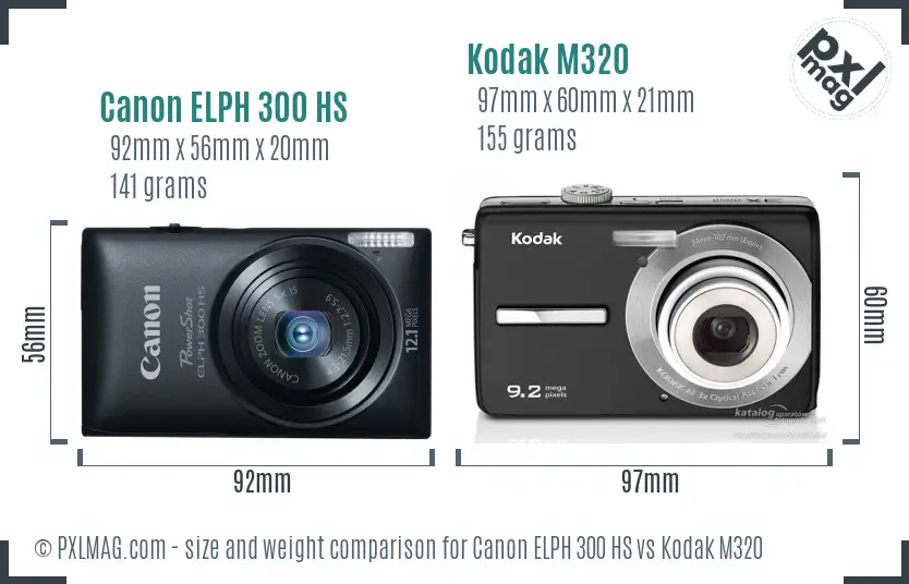 Canon ELPH 300 HS vs Kodak M320 size comparison