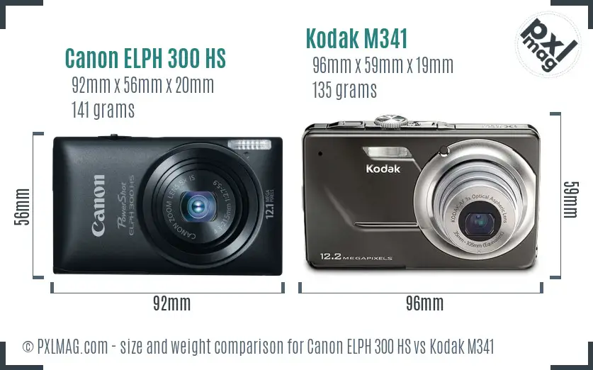 Canon ELPH 300 HS vs Kodak M341 size comparison