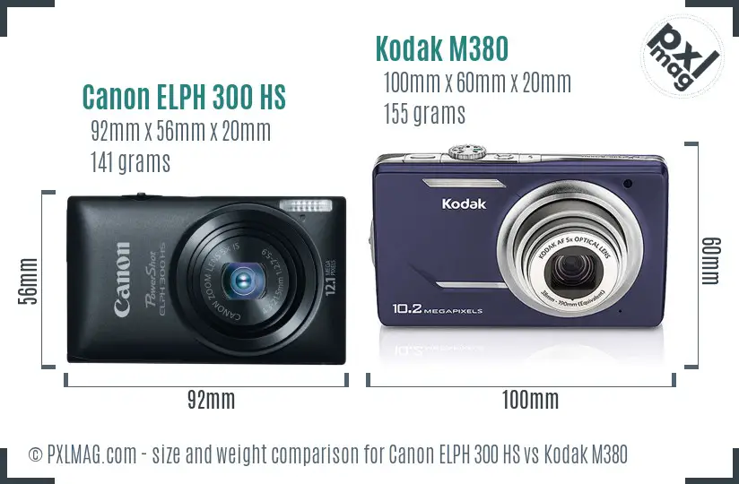 Canon ELPH 300 HS vs Kodak M380 size comparison