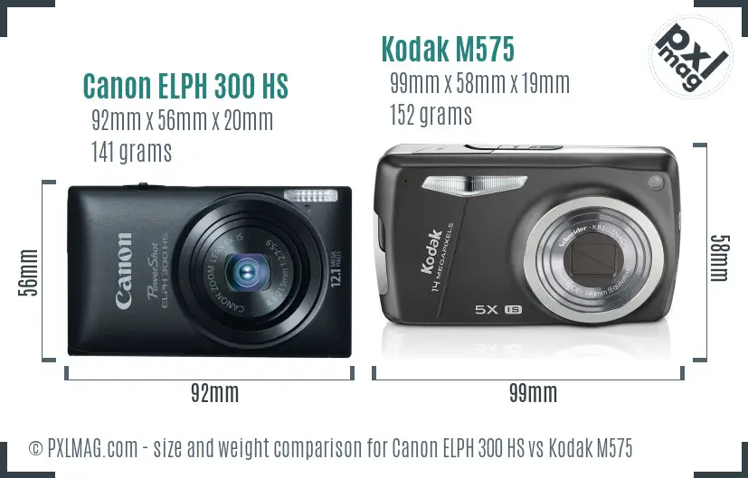 Canon ELPH 300 HS vs Kodak M575 size comparison