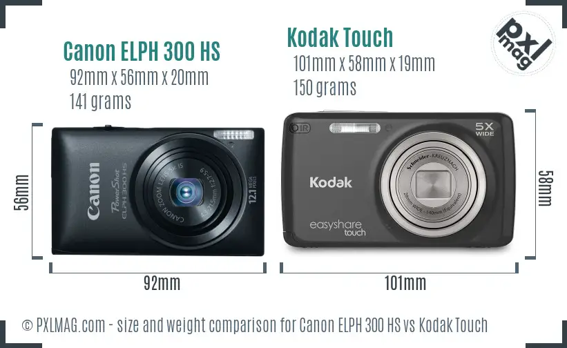 Canon ELPH 300 HS vs Kodak Touch size comparison