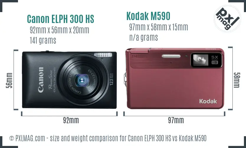 Canon ELPH 300 HS vs Kodak M590 size comparison