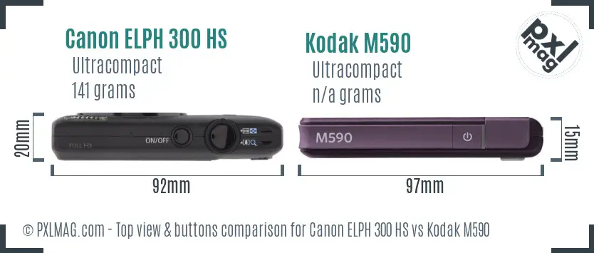 Canon ELPH 300 HS vs Kodak M590 top view buttons comparison