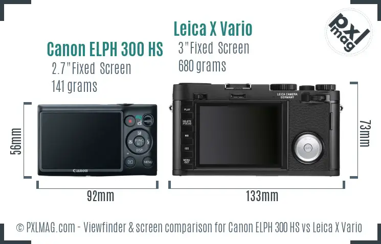Canon ELPH 300 HS vs Leica X Vario Screen and Viewfinder comparison