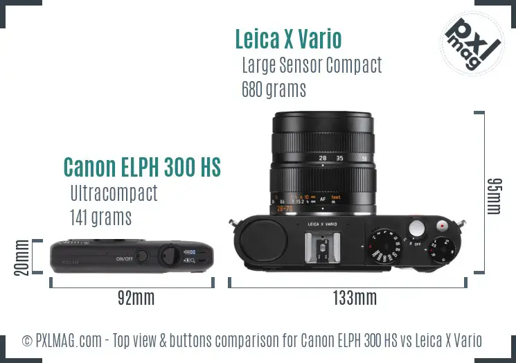 Canon ELPH 300 HS vs Leica X Vario top view buttons comparison