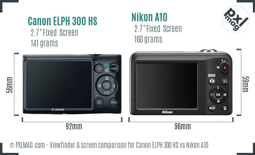 Canon ELPH 300 HS vs Nikon A10 Screen and Viewfinder comparison