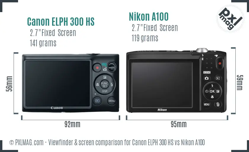 Canon ELPH 300 HS vs Nikon A100 Screen and Viewfinder comparison