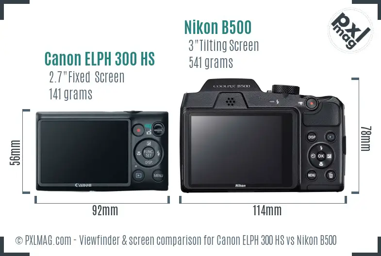 Canon ELPH 300 HS vs Nikon B500 Screen and Viewfinder comparison