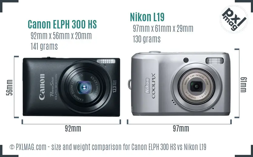 Canon ELPH 300 HS vs Nikon L19 size comparison