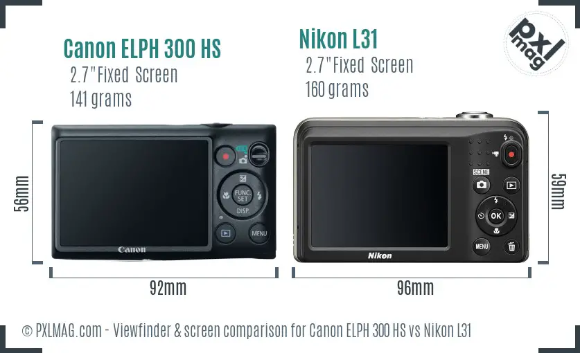 Canon ELPH 300 HS vs Nikon L31 Screen and Viewfinder comparison